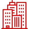 Red outline of city buildings.